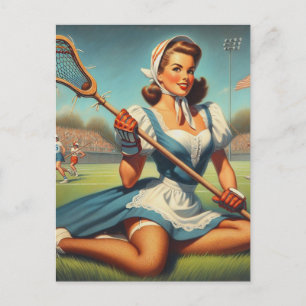 Retro Lacrosse Girl Postkarte