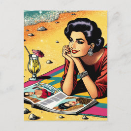 Retro Lady am Beach Daydreaming über Mode Postkarte