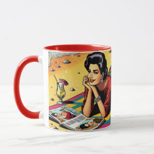 Retro Lady am Beach Daydreaming über Mode Tasse