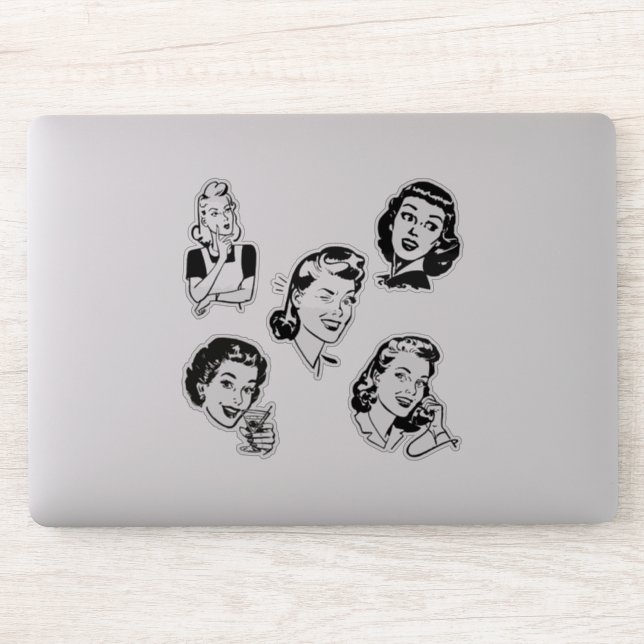 Retro Lady Custom Cut Vinyl Sticker (Computer)