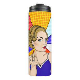 Retro Lady Drehend Vogel Thermosbecher
