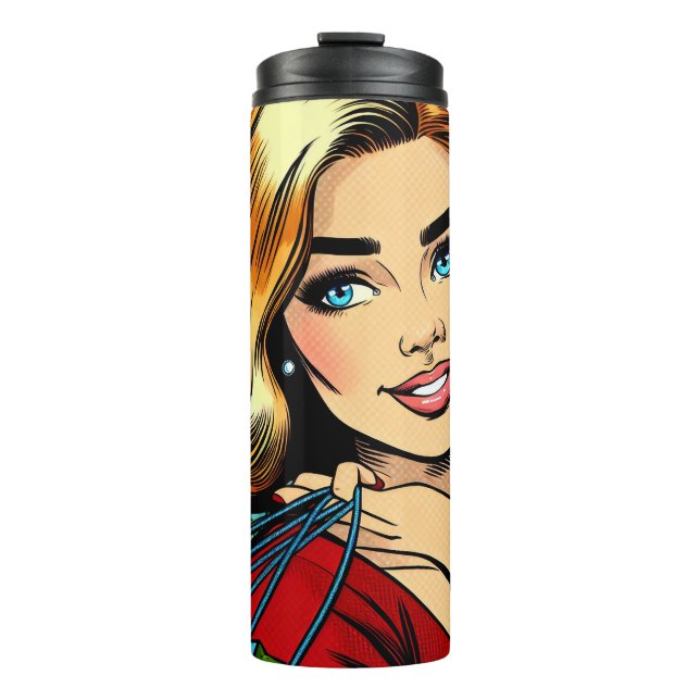 Retro Lady mit Einkaufstaschen Thermosbecher (Vorderseite)