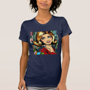 Retro Lady mit Shopping Bags Mitte Jahrhundert T-Shirt