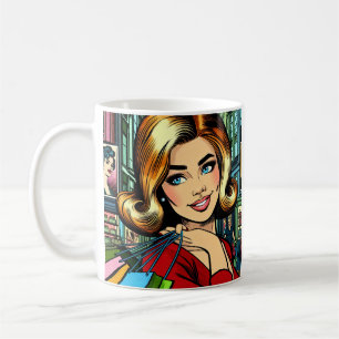 Retro Lady mit Shopping Bags Personalisiert Kaffeetasse
