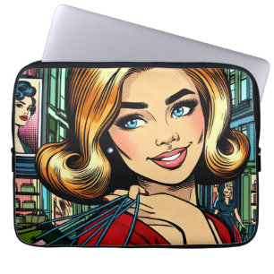 Retro Lady mit Shopping Bags Sketchbook Laptopschutzhülle