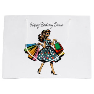 Retro Lady Personalisierter Geburtstag Große Geschenktüte