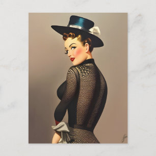 Retro Lady Postcard Postkarte