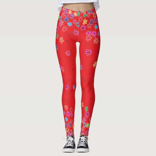 Retro Ladybugs und Blume Leggings (Vorderseite)