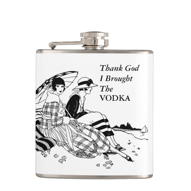 Retro Ladys on Beach Funny Vodka Alkoholangebot Flachmann (Vorderseite)