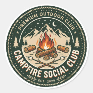 Retro Lagerfeuer Sozialclub Berg Outdoor Abzeichen Runder Aufkleber