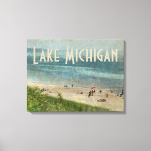 Retro Lake Michigan Beach Premium Wrapped Canvas Leinwanddruck