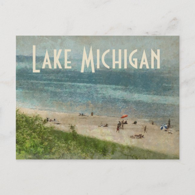 Retro Lake Michigan Shoreline Beach Postkarte (Vorderseite)