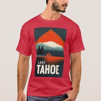 Retro Lake Tahoe Hütten Kunst mit kühnen Berglands T-Shirt