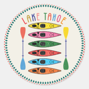 Retro Lake Tahoe Kayaking Runder Aufkleber