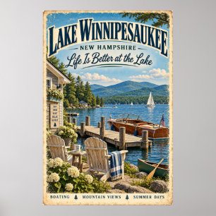 Retro Lake Winnipesaukee New Hampshire Reise Poster