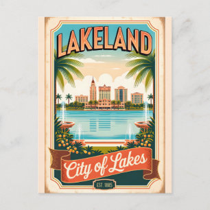 Retro-Lakeland Florida City of Lakes im Vintage-St Postkarte