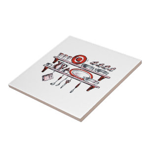 Retro Land-Küchen-Regal   Schwarz-weiß und rot Fliese