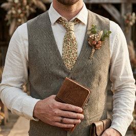 Retro Landhausstil Blumenmuster Olivgrün Rankenmus Krawatte