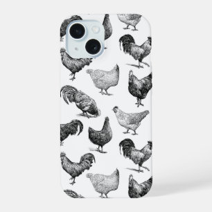 Retro-Landwirtschaft-Hühner-Muster iPhone 15 Hülle