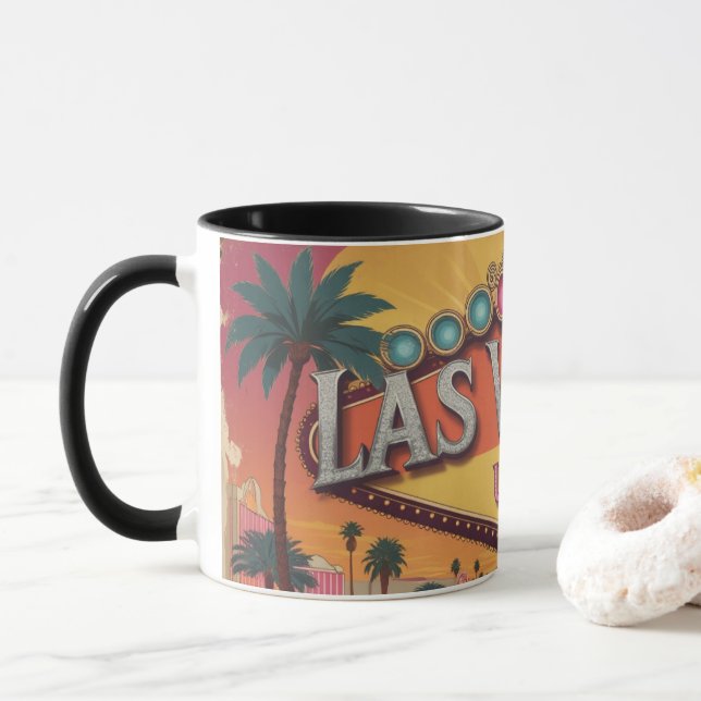 Retro Las Vegas Lichter Tasse (Mit Donut)