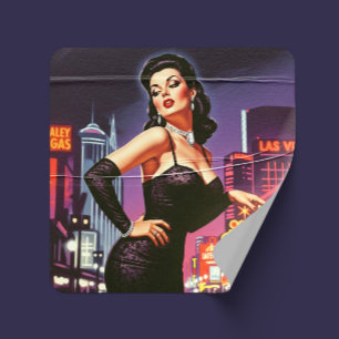 Retro Las Vegas Pin-up Quadratischer Aufkleber