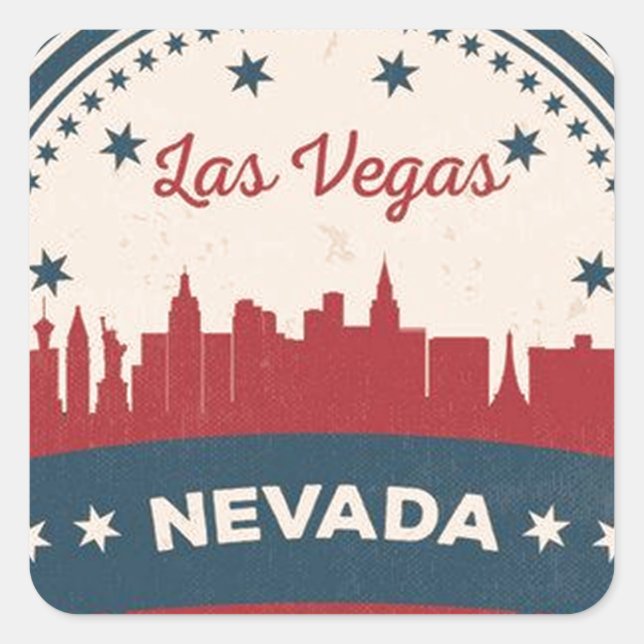 Retro Las Vegas Skyline Quadratischer Aufkleber (Vorderseite)