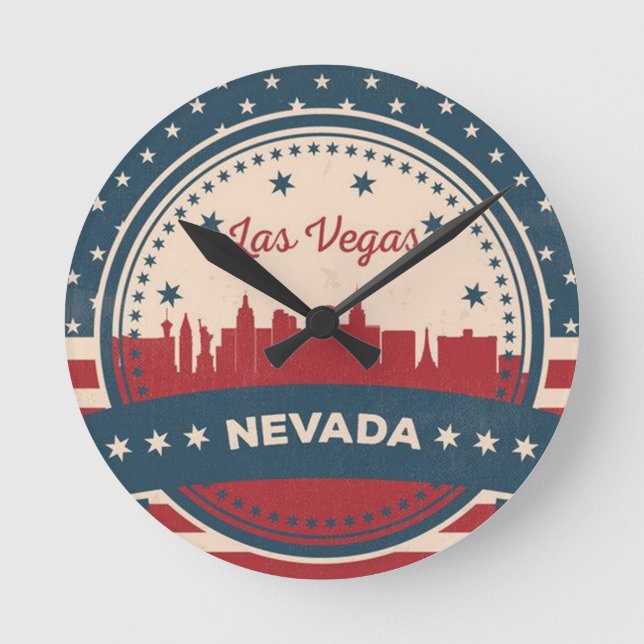 Retro Las Vegas Skyline Runde Wanduhr (Vorderseite)