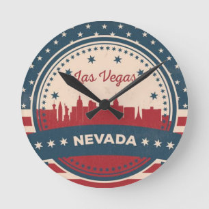 Retro Las Vegas Skyline Runde Wanduhr