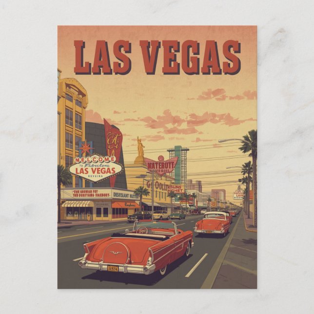 Retro Las Vegas Strip Drive Postkarte (Vorderseite)