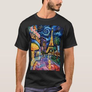 Retro Las Vegas Van Gogh Stil Casino Nacht Stadt T-Shirt