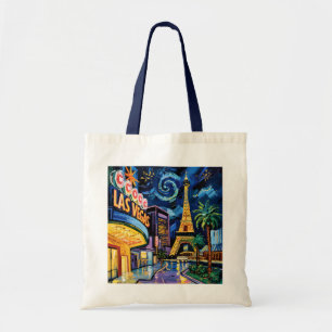 Retro Las Vegas Van Gogh Style Casino Nacht Stadt Tragetasche