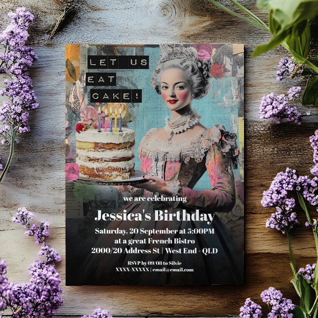 Retro Lasse uns Kuchen essen - Französische Party  Einladung (Von Creator hochgeladen)