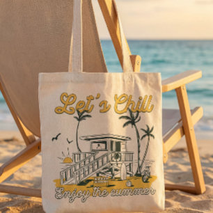 Retro Lasst uns den Sommer im Strandhaus genießen Tragetasche