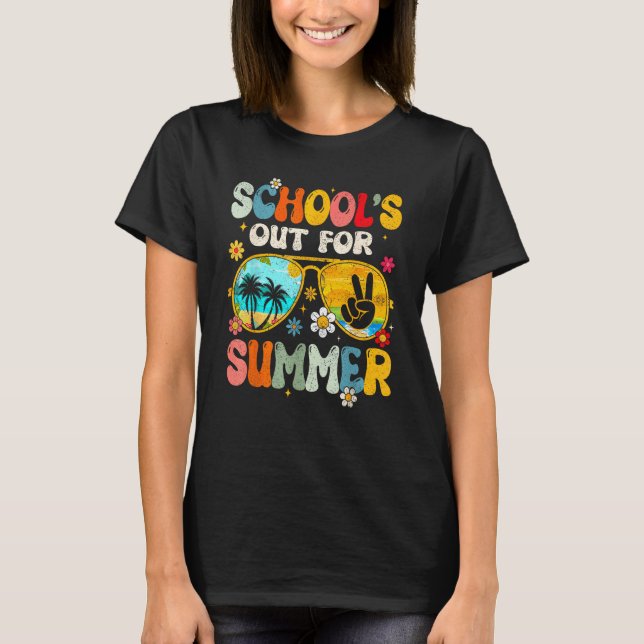 Retro Last Day of School s Out For Summer Teacher  T-Shirt (Vorderseite)