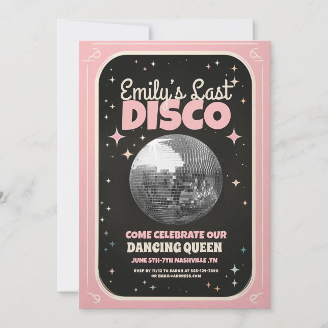 Retro Last Disco Bachelorette Wochenende Einladung (Vorderseite)