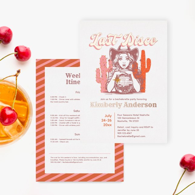 Retro Last Disco Cowgirl Bach Party Weekend Gold Folieneinladung (Von Creator hochgeladen)
