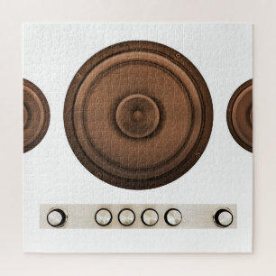 Retro-Lautsprecher: braun, isoliert weiß. Puzzle