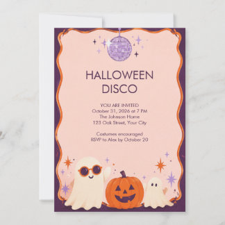 Retro-Lavendel-Geister-Halloween-Disco-Party Einladung