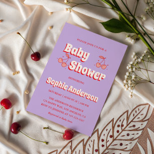 Retro Lavendel Kirsch Baby Shower Einladung