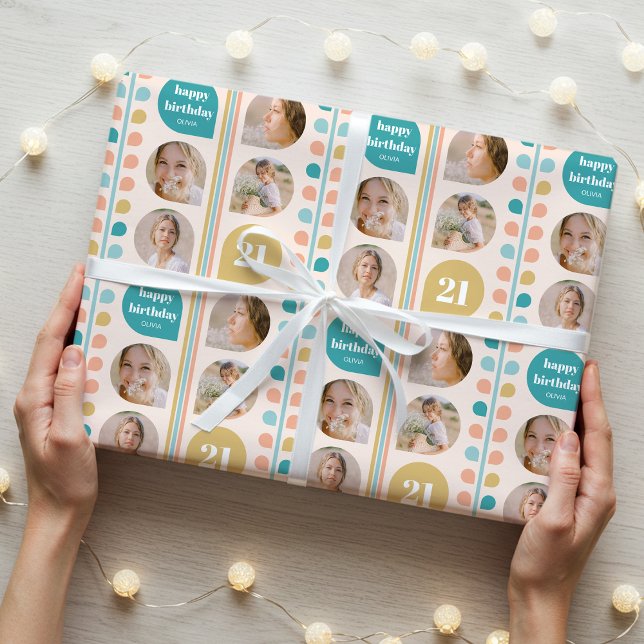 Retro Leaf Steppe Custom Foto Geburtstag Geschenkpapier (Von Creator hochgeladen)