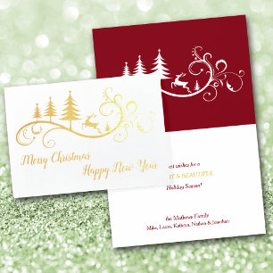 Retro Leaping Dei on Red Christmas Folienkarte