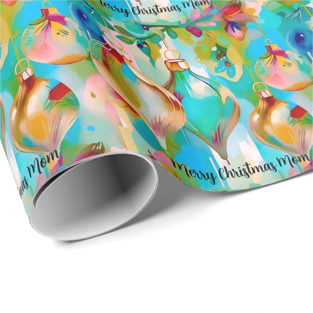 Retro lebendige Weihnachtsschmuck-Text Geschenkpapier (Von Creator hochgeladen)