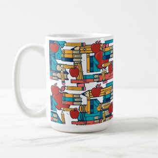 Retro-Lehrer-Äpfel-Bücher-Stifte-Muster Kaffeetasse
