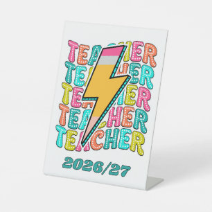 Retro-Lehrer Bleistift Blitz Zurück zur Schule Sockelschild