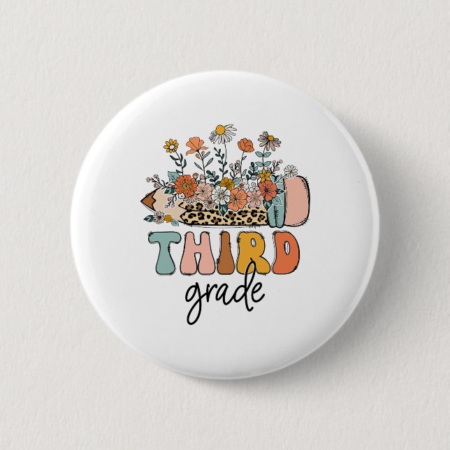 Retro-Lehrer der dritten Klasse Leopard Ck Zur Sch Button (Vorderseite)