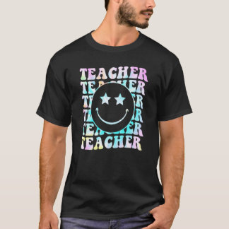 Retro-Lehrer Glückliches Gesicht Schwarze Bunte Lä T-Shirt