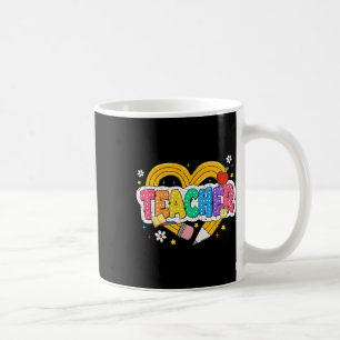 Retro-Lehrer-Herz-Bleistift Bunte Groovy-Schule Kaffeetasse