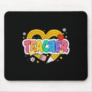 Retro-Lehrer-Herz-Bleistift Bunte Groovy-Schule  Mousepad