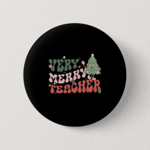 Retro Lehrer Weihnachten Sehr frohe Lehrerin Button