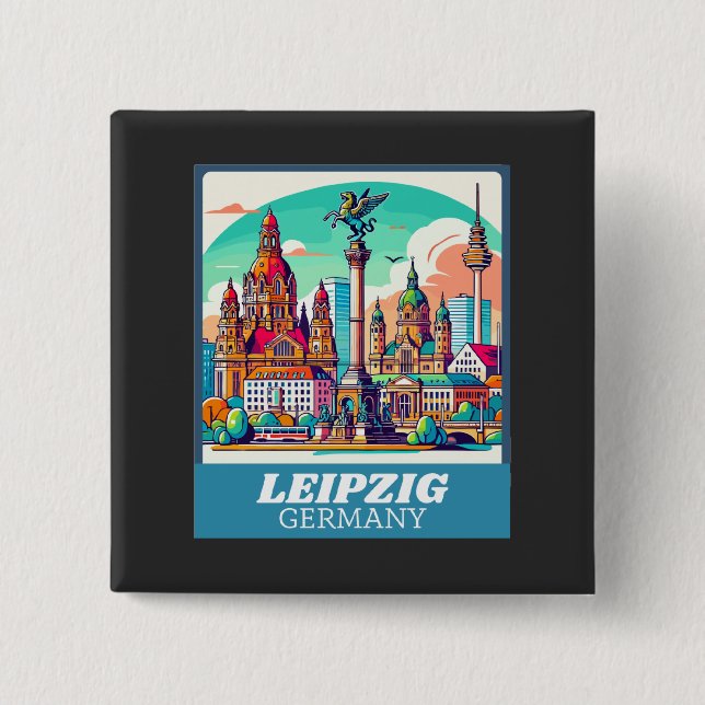 Retro Leipzig Skyline Button (Vorderseite)